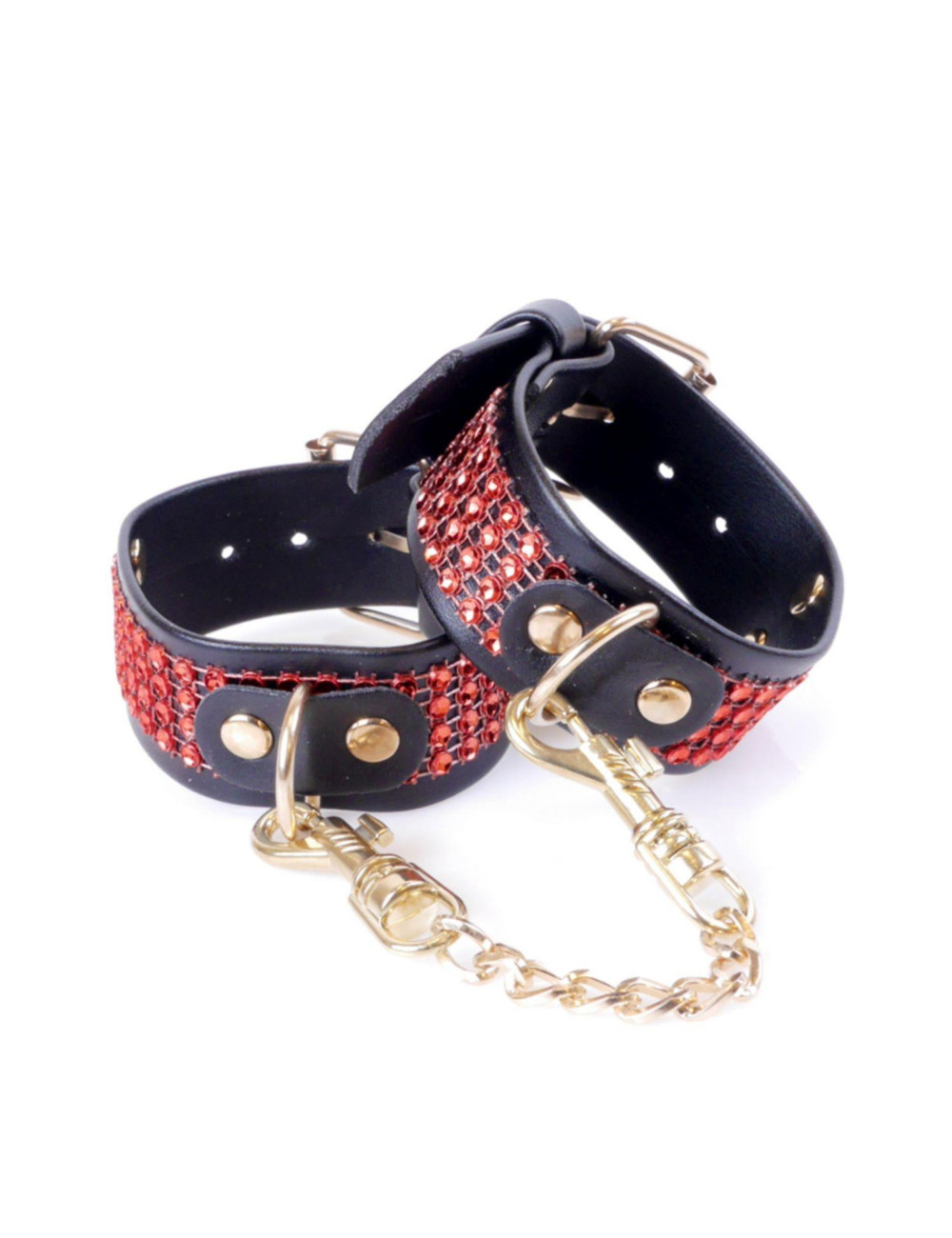 Fetish B Series BDSM Kajdanki z Kryształami 3 cm - Czerwona Linia, Regulowane 18-22 cm