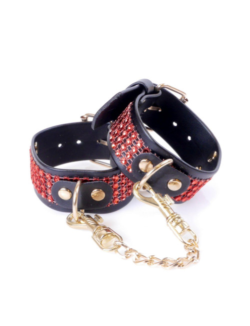 Fetish B Series BDSM Kajdanki z Kryształami 3 cm - Czerwona Linia, Regulowane 18-22 cm