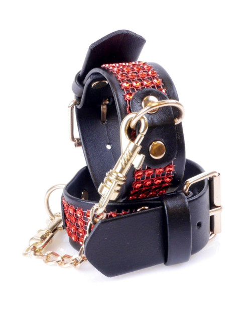 Fetish B Series BDSM Kajdanki z Kryształami 3 cm - Czerwona Linia, Regulowane 18-22 cm