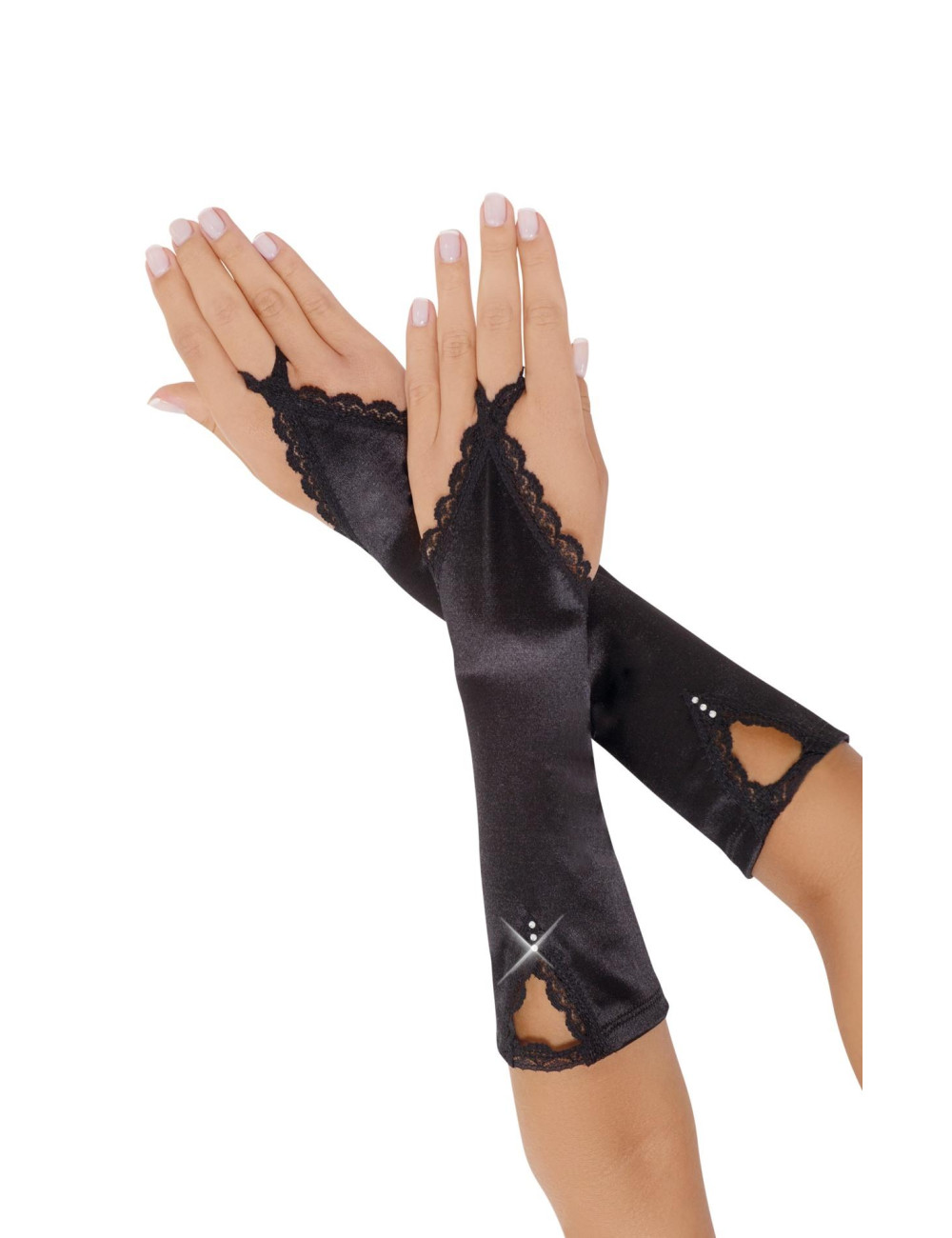 Rękawiczki satynowe 7710 czarne S/L – Bielizna Softline Dodatek koronkowy