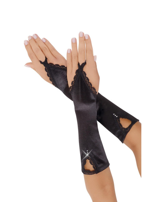 Rękawiczki satynowe 7710 czarne S/L – Bielizna Softline Dodatek koronkowy