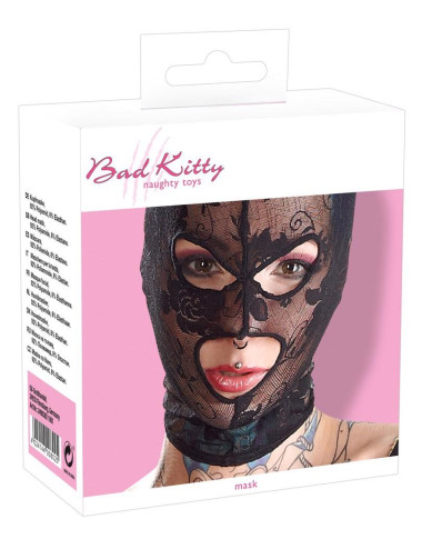 Maska BDSM Black – czarna maska na głowę z koronką, zabawki BDSM, maski