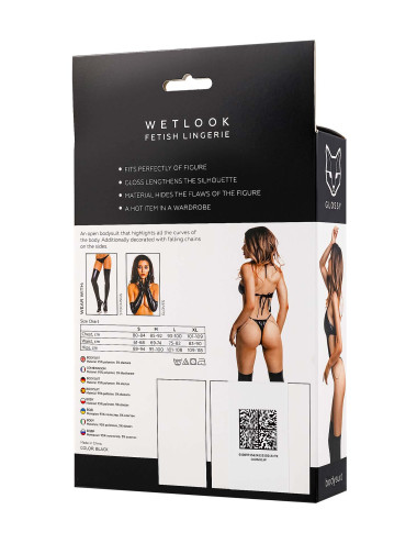 Glossy Reina, bodysuit, wetlook, black, S