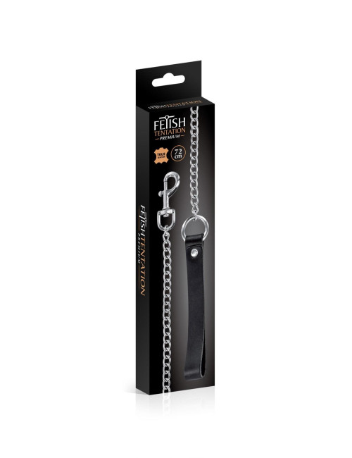 Fetish Premium Smycz Metalowa ze Skórą Bydlęcą na Nadgarstek