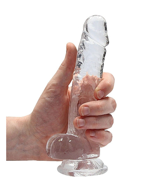 RealRock Przezroczyste Realistyczne Dildo Żelowe z Jądrami i Przyssawką 15 cm