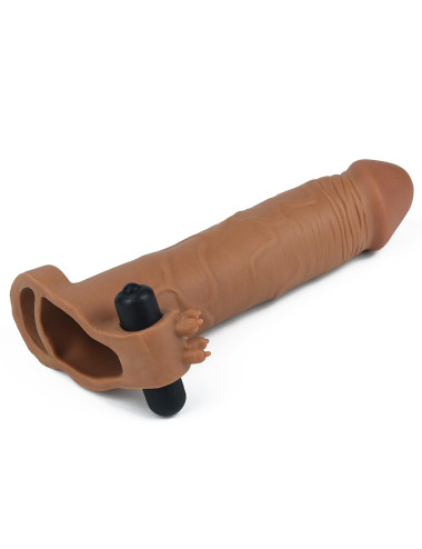 Add 3" Pleasure X Tender Vibrating Penis Sleeve Brown