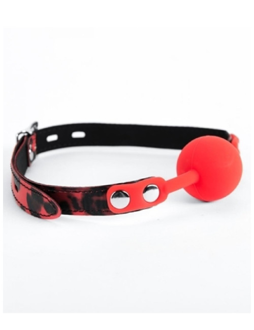 Red Silicone Ball Gag Leopard - Knebel BDSM, silikonowy gag panterka, bezpieczne zabawki BDSM