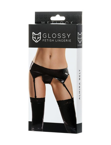 Glossy belt for stockings and panties ALMIRA - black L