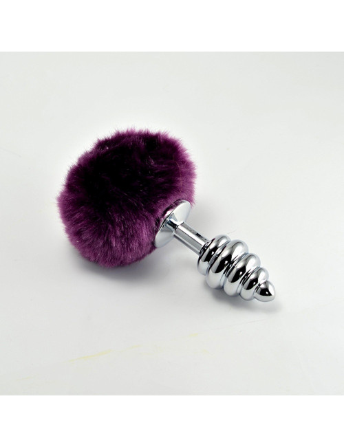 Spiral Pompon Metal Plug Purple - wtyczka analna spiralna, zabawki analne, biżuteria analna, bez niklu