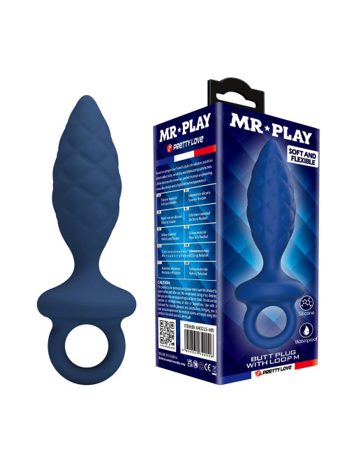 MR. PLAY Butt Plug with Loop M - silikonowy plug analny, ergonomiczny, wodoodporny, 13,4 cm