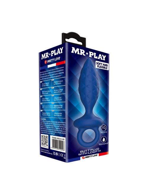 MR. PLAY Butt Plug with Loop M - silikonowy plug analny, ergonomiczny, wodoodporny, 13,4 cm