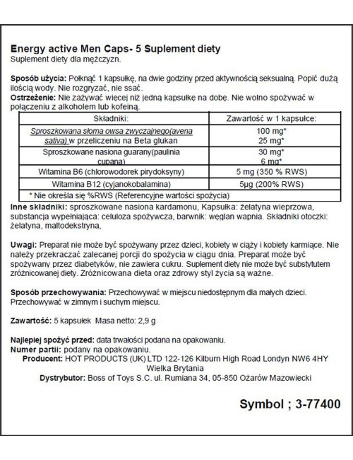 Men Energy-5 Caps - Afrodyzjaki dla mężczyzn, Pobudzenie i energia