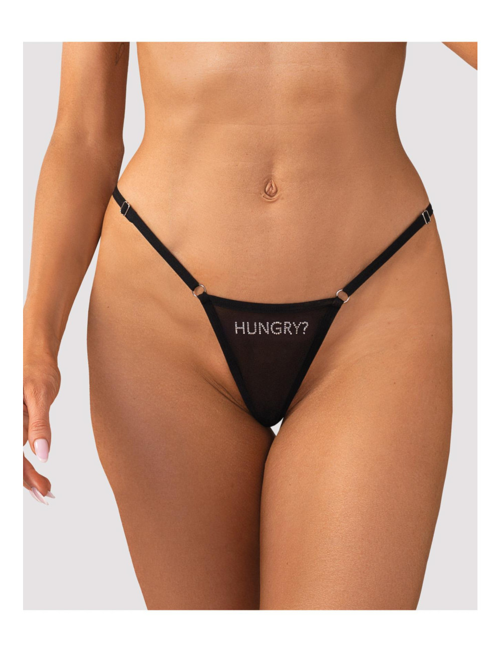 Obsessive Hungry Otwarte Czarne Stringi S/M z Regulacją
