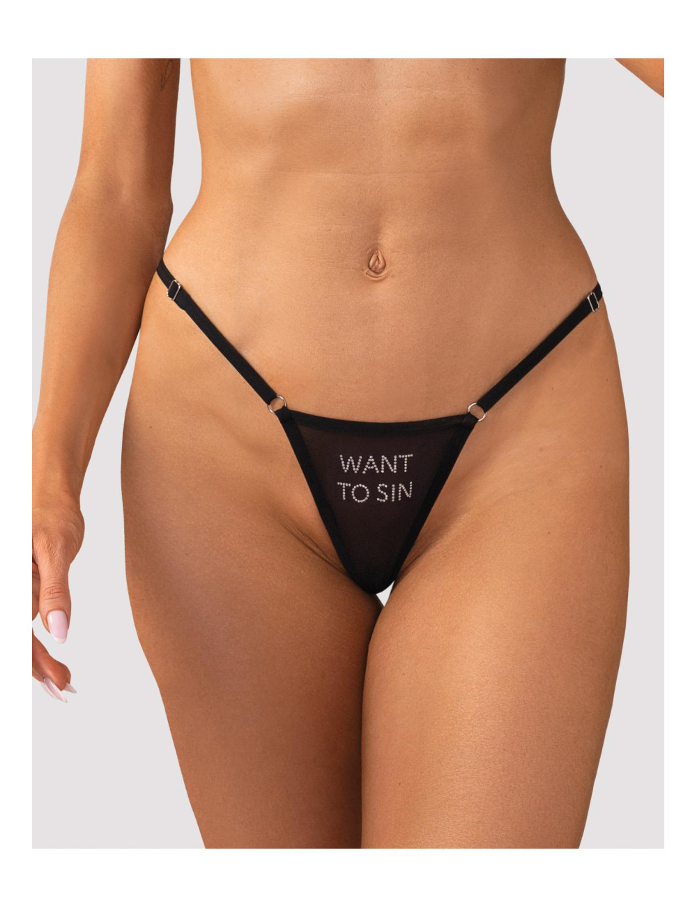 Obsessive Sin Otwarte Stringi L/XL z Transparentną Siateczką