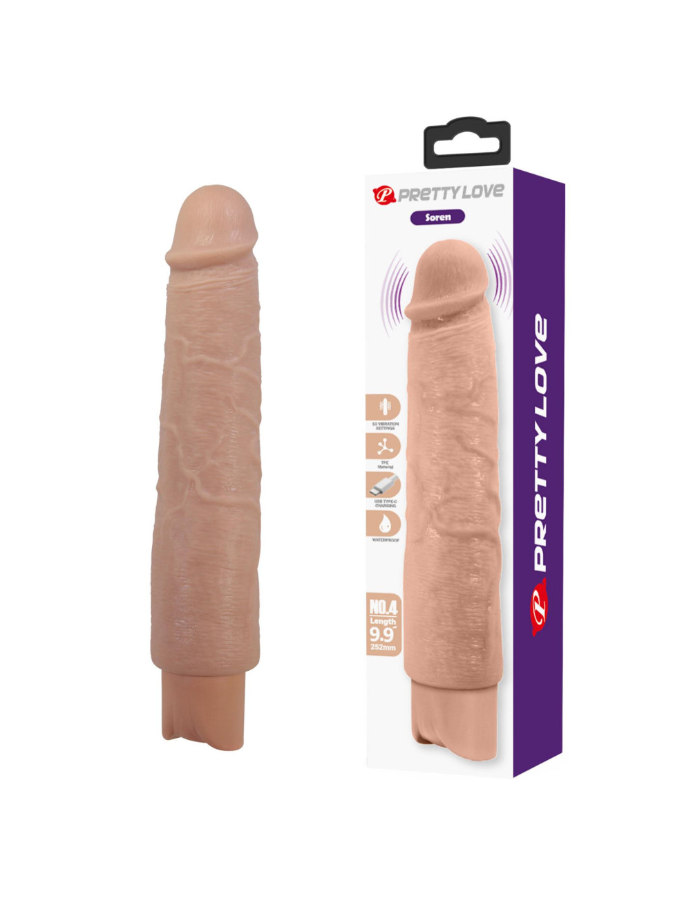 Pretty Love Soren Realistyczny Dildo Wibrator 25,2 cm, 10 trybów, USB-C