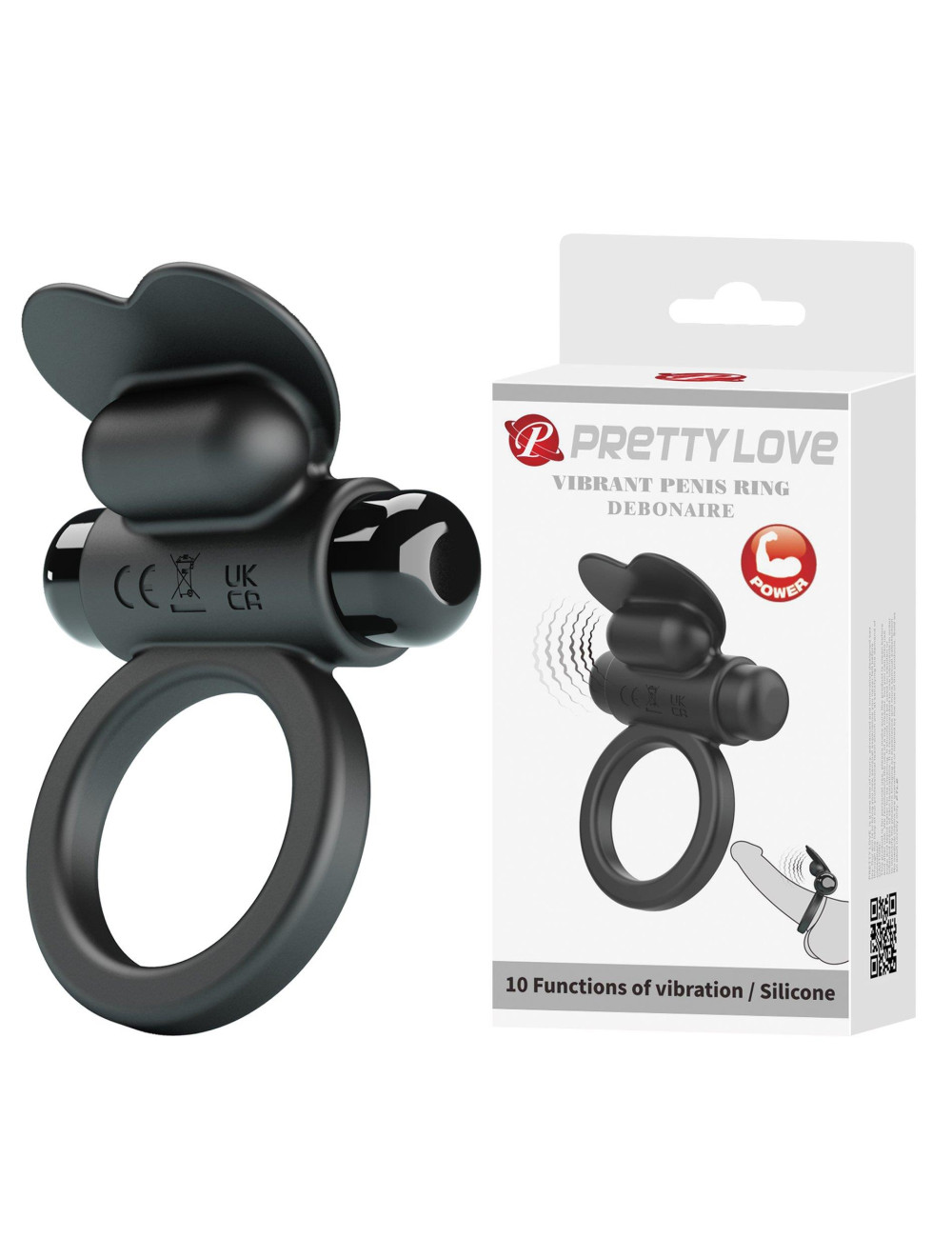 PRETTY LOVE VIBRANT PIERŚCIENIE EREKCJI Z WIBRACJĄ DEBONAIRE Black – 10 funkcji