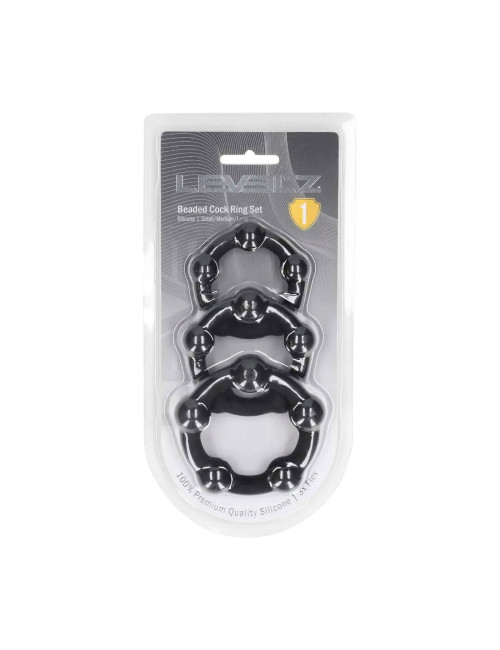 Beaded Silicone Cockring Set of 3 - S/M/L - Black