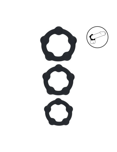 Beaded Silicone Cockring Set of 3 - S/M/L - Black