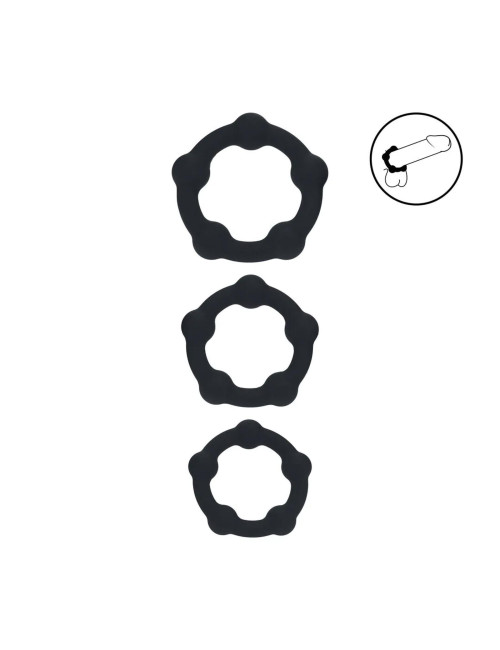 Beaded Silicone Cockring Set of 3 - S/M/L - Black