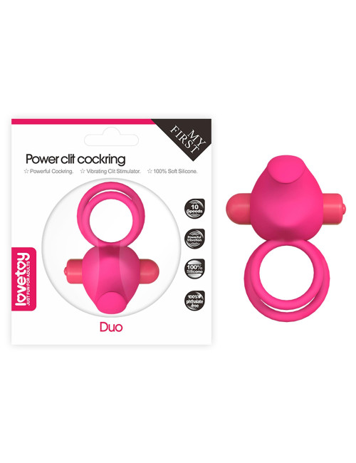 Power Clit Duo – silikonowy pierścień wibracyjny z 10 prędkości, różowy