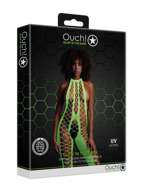 Ouch! Neonowozielone bodystocking z halterneckiem XS/XL