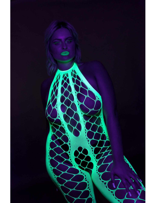 Ouch! Neonowozielone bodystocking z halterneckiem XS/XL