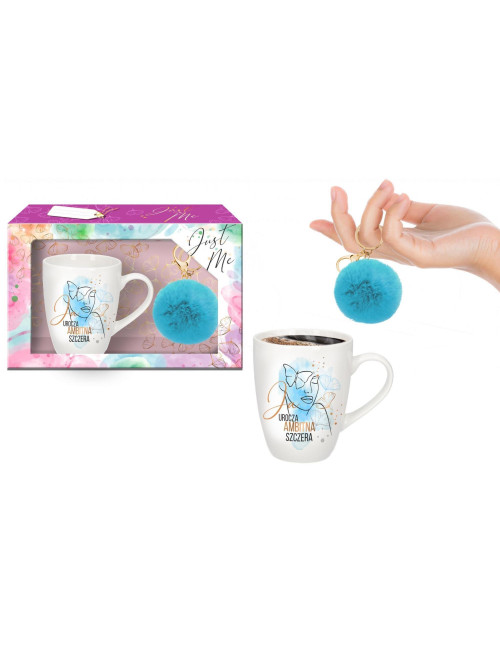 Zestaw Kubek Baryłka 300ml + Pompon Niebieski BGtech