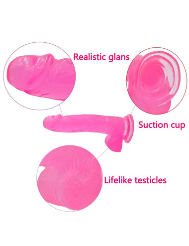 8 Jelly Studs Crystal Dildo Large Pink