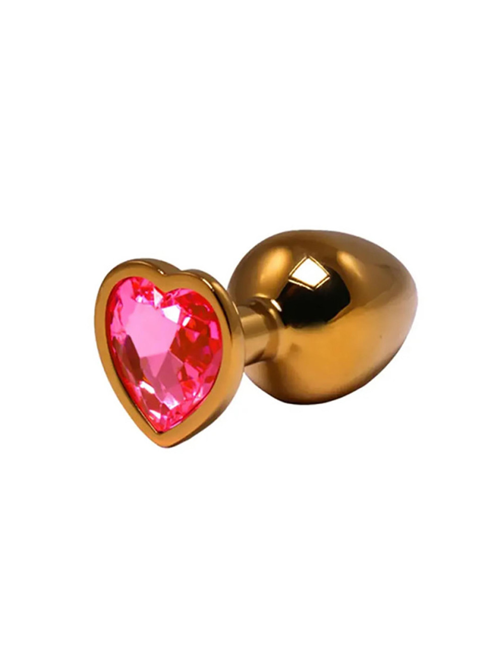 Gold medium heart-shaped butt plug with pink crystal