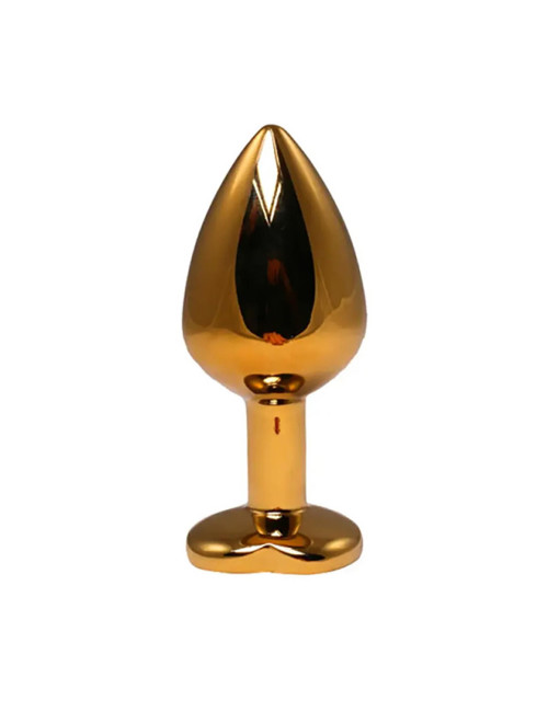 Gold medium heart-shaped butt plug with pink crystal