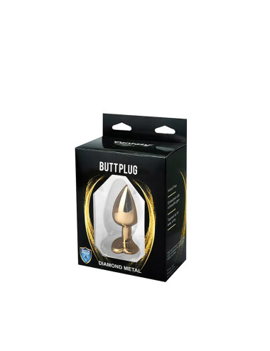 Gold medium heart-shaped butt plug with pink crystal