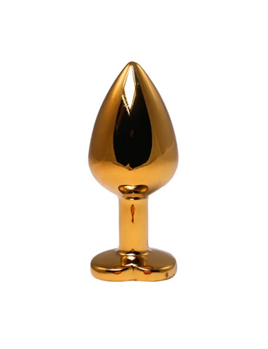 Gold medium heart-shaped butt plug with red crystal