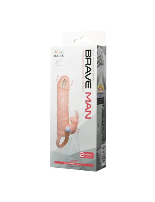 Baile Brave Man Skin 5,91 - Nakładka/przedłużka do penisa z wibracją Multi-Speed Zabawki