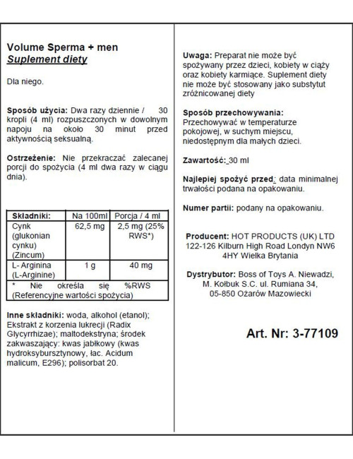 Supl.diety-Volume Sperma + 30ml