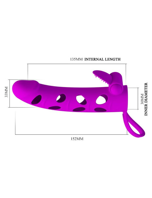 PRETTY LOVE - Vibrating Penis Sleeve with Ball Strap - Zabawki Nakładki Przedłużki z silikonu