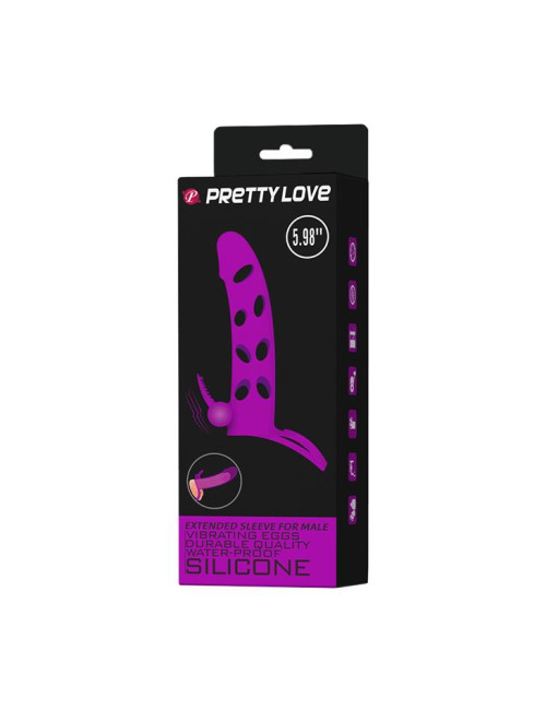 PRETTY LOVE - Vibrating Penis Sleeve with Ball Strap - Zabawki Nakładki Przedłużki z silikonu