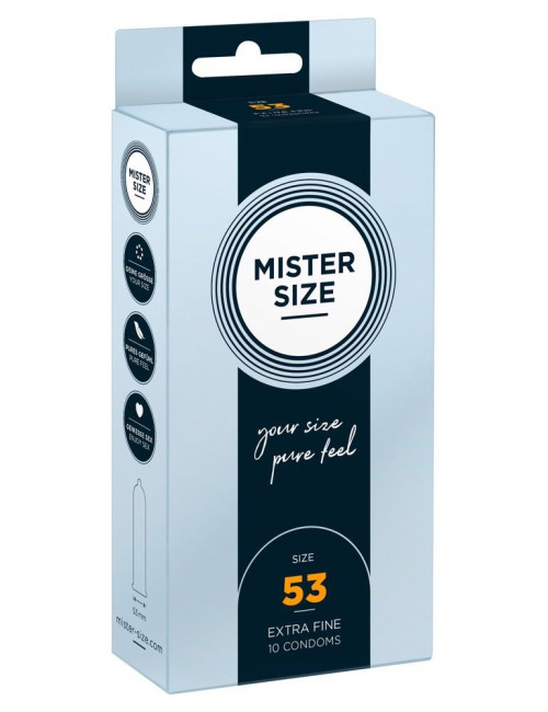 Mister Size 53mm - wegańskie prezerwatywy transparentne, 10 szt.