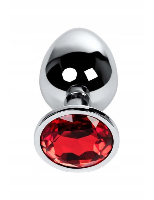 Silver anal plug TOYFA Metal with red round-shaped gem,