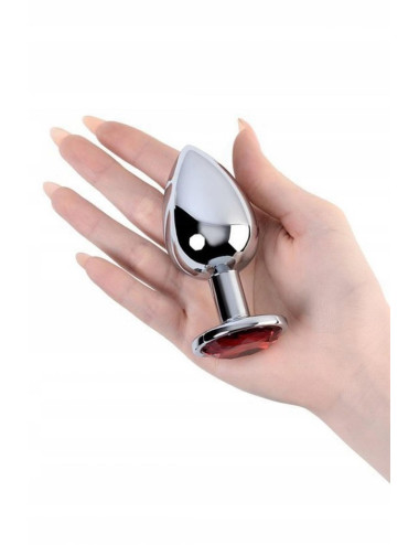 Silver anal plug TOYFA Metal with red round-shaped gem,