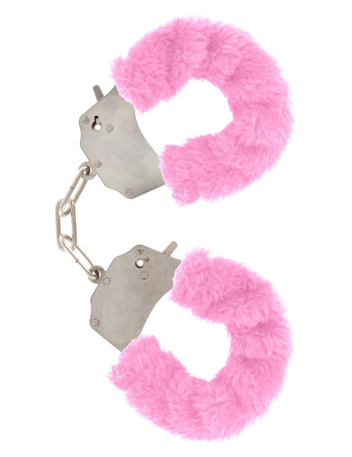 Kajdanki BDSM Furry Fun Cuffs Pink - Regulowane z futrem, zestaw z kluczykami
