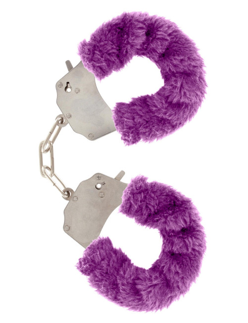 Furry Fun Cuffs Purple - Kajdanki BDSM z futerkową wyściółką, regulowane, zestaw z kluczykami