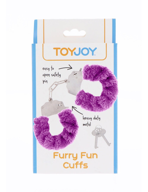 Furry Fun Cuffs Purple - Kajdanki BDSM z futerkową wyściółką, regulowane, zestaw z kluczykami