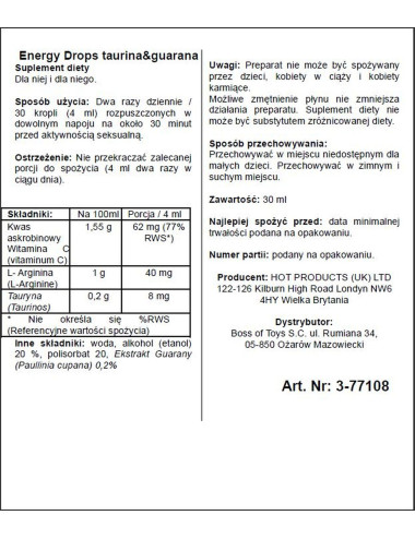 Supl.diety-Energy Drops-30ml Taurin & Guarana  (m+w)