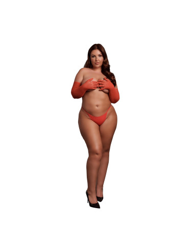 Shimmering Opera Gloves - Plus Size - Red/Gold Glitter