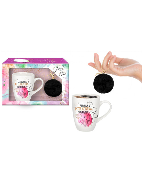 BGtech Zestaw Kubek Baryłka 300 ml Zabawna, Inteligentna, Skromna + Pompon