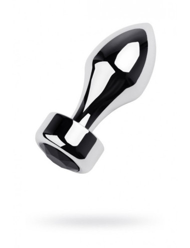 Silver anal plug TOYFA Metal with black round-shaped gem, length 8,2 cm, diameter 2,5-3,8 cm, weight 210 gr