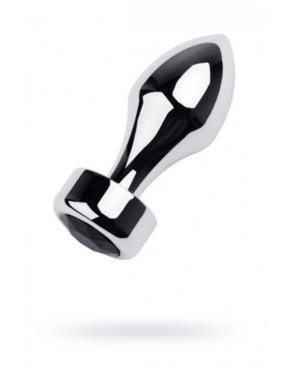 Silver anal plug TOYFA Metal with black round-shaped gem, length 8,2 cm, diameter 2,5-3,8 cm, weight 210 gr