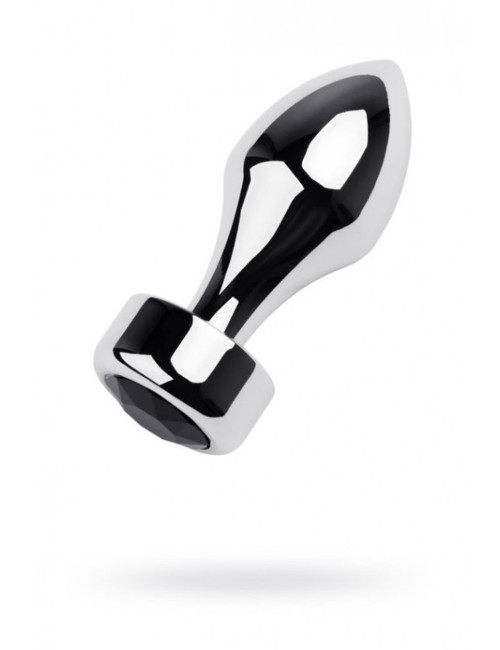 Silver anal plug TOYFA Metal with black round-shaped gem, length 8,2 cm, diameter 2,5-3,8 cm, weight 210 gr