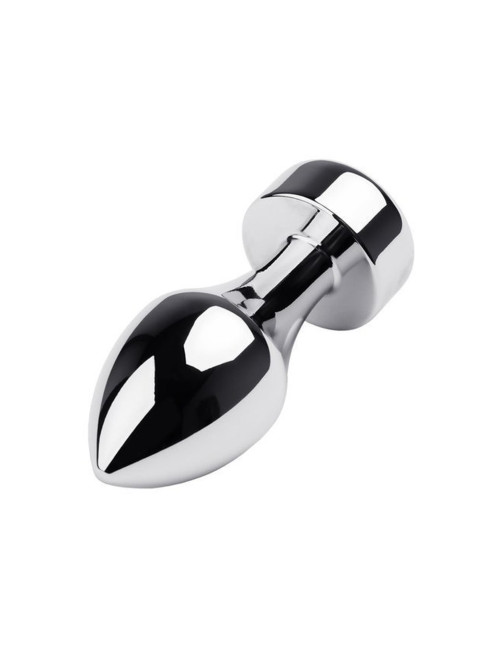 Silver anal plug TOYFA Metal with black round-shaped gem, length 8,2 cm, diameter 2,5-3,8 cm, weight 210 gr