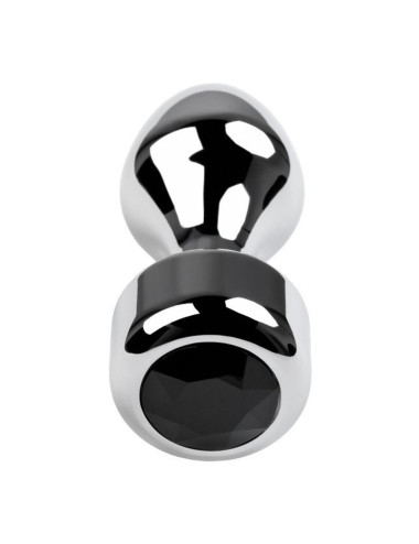 Silver anal plug TOYFA Metal with black round-shaped gem, length 8,2 cm, diameter 2,5-3,8 cm, weight 210 gr